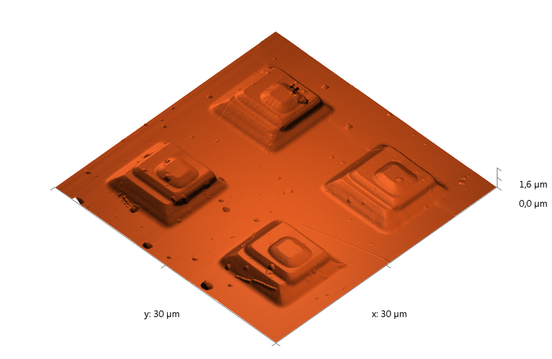 Si/SiO<sub>2</sub> тестовая решетка. АСМ изображение. Топография 3D. 